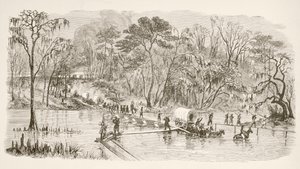 Tropas do General Sherman atravessando o rio Edisto durante a Marcha para o Mar (litografia) de English School