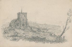 Visão geral, de, um, igreja, e, cemitério, em, brighton de English School