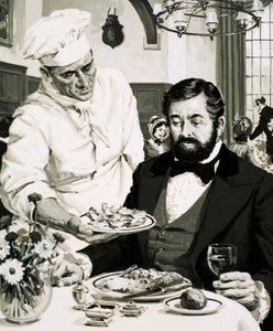 George Crum, inventor da batata crocante, apresenta sua criação de English School