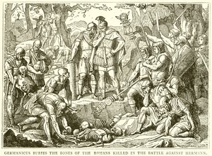Germanicus enterra os ossos dos romanos mortos na batalha contra Hermann