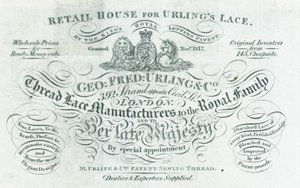 Geroge Fred Urling & Co, fabricante de rendas de fio, cartão comercial de English School