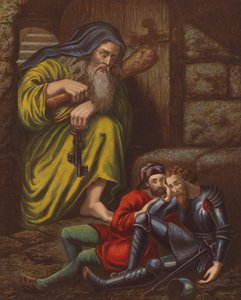 O desespero gigante visita Christian e Esperançoso na masmorra (litografia a cores) de English School