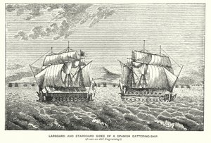 Gibraltar: Larboard e Estibordo de um Battering-Ship espanhol (gravura) de English School