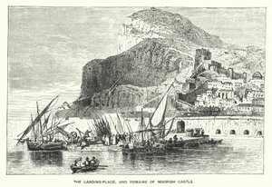 Gibraltar: O Lugar de Aterragem, e Restos do Castelo dos Mouros (gravura) de English School