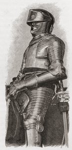 Armadura dourada dada a Charls I pela cidade de Londres, de "Uma Breve História do Povo Inglês" por JR Green, publicada em 1893 de English School