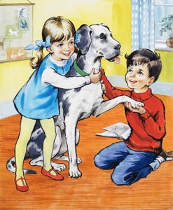 Menina menino, com, cão de English School