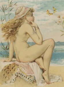 Menina olhando para o mar (impressão a cores sobre seda) de English School