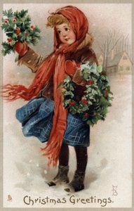 Menina vendendo azevinho e grinaldas de Natal (chromolitho) de English School