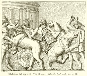 Gladiadores lutando com bestas selvagens. (Atlas du Bull. Arch., Iii. Pl. 37)