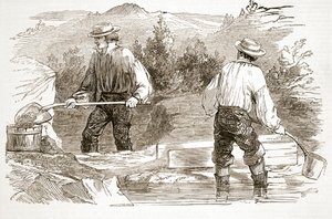 Lavagem de ouro no Diggings, de The Illustrated London News, 1849 de English School
