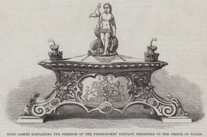 Caixão de Ouro contendo a Liberdade da Companhia de Pescadores apresentado ao Príncipe de Gales (gravura) de English School