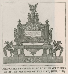 Caixão de ouro apresentado a Lord Shaftesbury com a liberdade da cidade, junho de 1884 de English School
