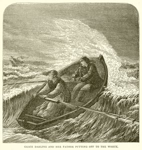 Grace Darling e seu pai indo para o naufrágio de English School