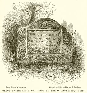 Túmulo de Thomas Clark, companheiro do Mayflower, 1627 de English School