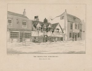 Casas de alms de cova de cascalho, Notting Hill Gate, Londres de English School