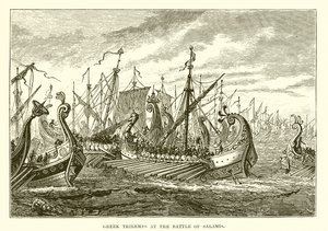 Trirremes gregas na batalha de Salamis