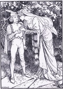 Guenevere envia a sua página a Lancelot para ajuda, ilustração do 