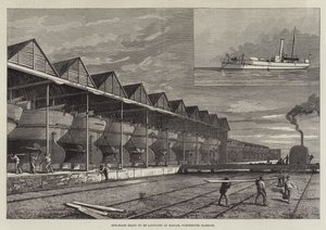 Pistolas-Boats prontas para serem lançadas em Haslar, Porto de Portsmouth (gravura) de English School