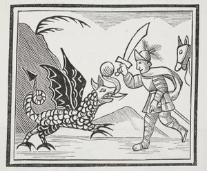 Indivíduo e o dragão de Northumbrian, ilustração dos Chapu-livros do século XVIII por John Ashton, bar. 1882 de English School