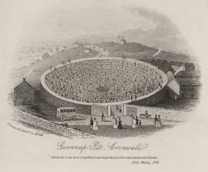 Gwennap Pit, Cornualha, onde John Wesley pregou em numerosas ocasiões entre 1762 e 1789 (gravura) de English School