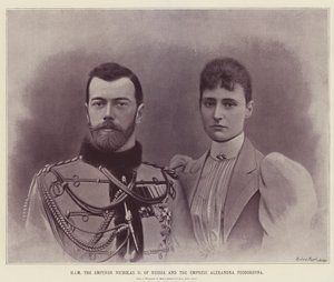 ELE o Imperador Nicolau II da Rússia e a Imperatriz Alexandra Feodorovna (litografia a cores) de English School
