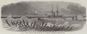 HMS "Alban" resgatando uma parte da tripulação de um Brigantine americano em Serranilla Keys (gravura) de English School