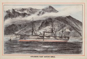 Navio de transporte de tropas HM Indian: Passando pelo Monte Sinai (gravura colorida) de English School