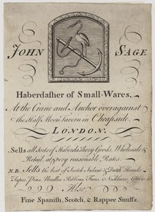 Haberdashers, John Sage, cartão comercial de English School