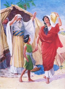 Agar e Ismael, do Livro de Gravuras da Bíblia publicado por Thomas Nelson, c.1950 de English School