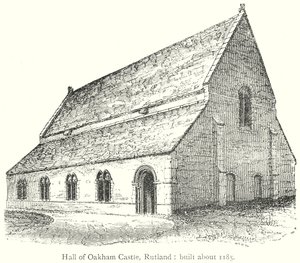 Salão do Castelo de Oakham, Rutland: Construído por volta de 1185 (gravura) de English School