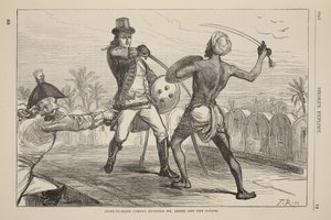 Combate corpo-a-corpo entre o Sr. Shore e o Goojur, ilustração de Cassells Illustrated History of England de English School