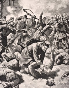 Combate corpo-a-corpo entre soldados alemães e ocidentais, de &39;The War Illustrated deLuxe&39;, publicado em Londres, 1916 de English School