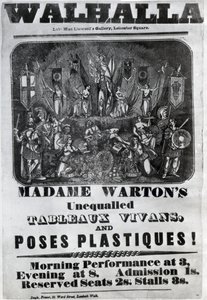 Folheto de publicidade "Tabelas de Inigualáveis Vivans e Poses Plastiques" de Madame Warton, c.1847 de English School