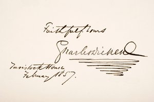 Escrita e assinatura de Charles Dickens, 1857 de English School