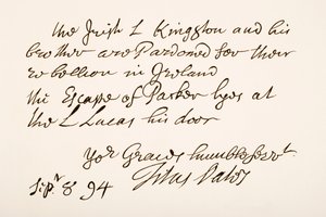 Escrita e assinatura de Titus Oates, 1694 de English School