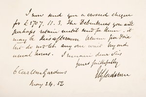 Escrita e assinatura de William Eward Gladstone, 1852 de English School