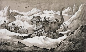 Aníbal (247-c. 1983 aC) e seus elefantes de guerra cruzando os Alpes de English School