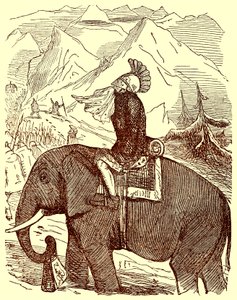 Hannibal que cruza os alpes, ilustração da história cómica de Roma por Gilbert Abbott um Beckett, publicado c.1850 (imagem digital realçada) de English School