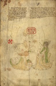 Harley 318, f.8v Henrique VI, Rei de Inglaterra, e sua esposa, Margaret de Anjou, ilustração de "História e Genealogia dos Reis...Inglaterra" (vellum) de English School