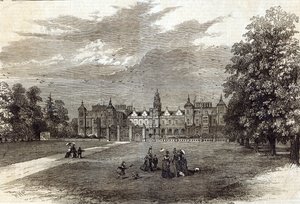 Casa Hatfield, a sede do Marquês de Salisbury, de "The Illustrated London News", 11 de julho de 1874 (gravura) de English School