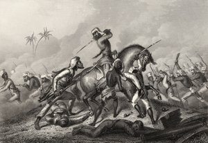 Coluna de Havelock atacando os amotinados antes de Cawnpore, de "A História do Motim Indiano", publicada em 1858 de English School
