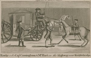 Hawke rouba o Capitão Cunningham e o Sr. Hart na estrada perto de Knightsbridge de English School