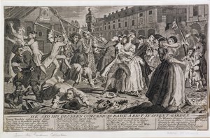 Ele e seus companheiros bêbados criam um tumulto em Covent Garden, 1735 de English School