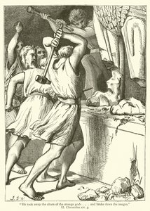 "Ele tirou os altares dos deuses estranhos e freou as imagens", II, Crônicas, xiv, 3 (gravura) de English School