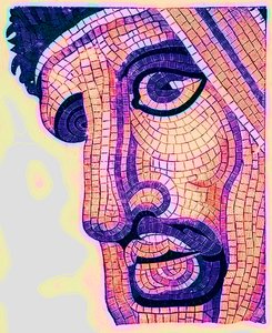 Cabeça em mosaico, da batalha de Issus, ilustração do ornamento histórico por James Ward, publicado em 1897 (imagem digital aprimorada) de English School