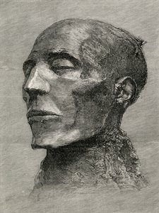 Cabeça da múmia de Menmaatre Seti I, também conhecido como Sethos I, Faraó do Antigo Egito, de The Worlds Inhabitants por GT Bettany, publicado em 1888 de English School