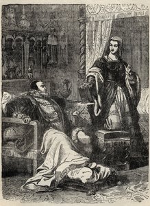 Henrique VIII e a Rainha Catarina Parr (1512-1548) - gravura de "History of England" de Cassell Petter & Galpin de English School