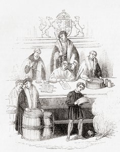 O julgamento de pesos e medidas de Henrique VII no erário público em 1497, da Velha Inglaterra: Um Museu Pictórico, pub. 1847 de English School