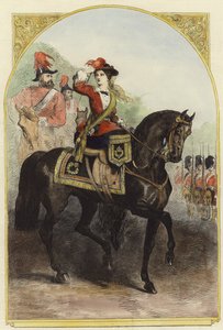 Sua Majestade om seu novo traje militar no acampamento de English School