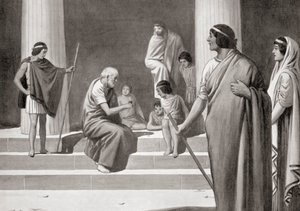 Heraclitus jogando dados com rapazes para mostrar seu desprezo pelas ocupações habituais dos homens, da História das Nações de Hutchinson, pub.1915 de English School